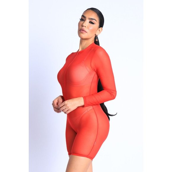 Women Sexy See Through Sheer Mesh Zip Up Bodysuit Jumpsuit Club Party Romper - Picture 9 of 10